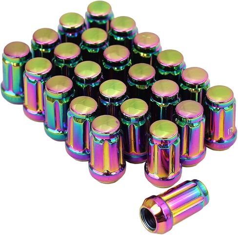 Smart Parts 24 PC 12x1.25 Neo Chrome Closed End Spline Drive Acorn Lug Nuts Key 1.4" Length in Saudi Arabia
