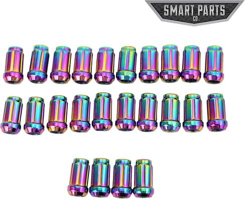Smart Parts 24 PC 12x1.25 Neo Chrome Closed End Spline Drive Acorn Lug Nuts Key 1.4" Length in Saudi Arabia