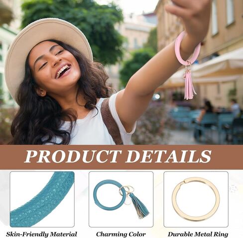 PATIKIL PU Leather Circle Wristlet Keychain, Tassel with Pendant Wristlet Holder Keychains for Women Car Key Accessories in Saudi Arabia