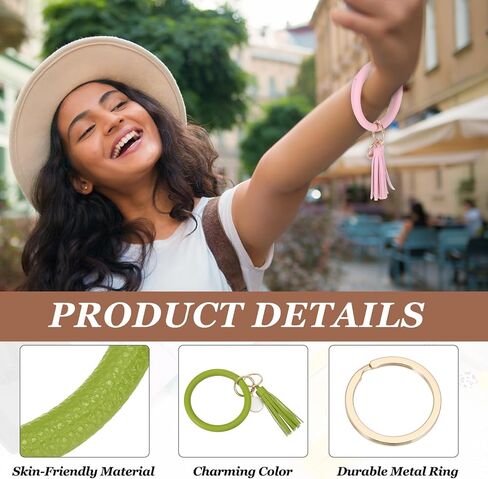 PATIKIL PU Leather Circle Wristlet Keychain, Tassel with Pendant Wristlet Holder Keychains for Women Car Key Accessories in Saudi Arabia