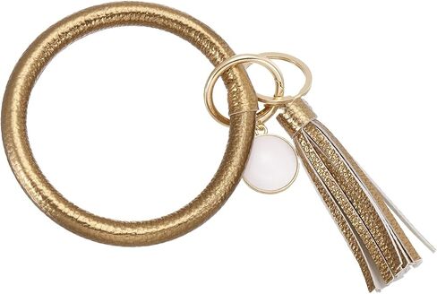 PATIKIL PU Leather Circle Wristlet Keychain, Tassel with Pendant Wristlet Holder Keychains for Women Car Key Accessories in Saudi Arabia