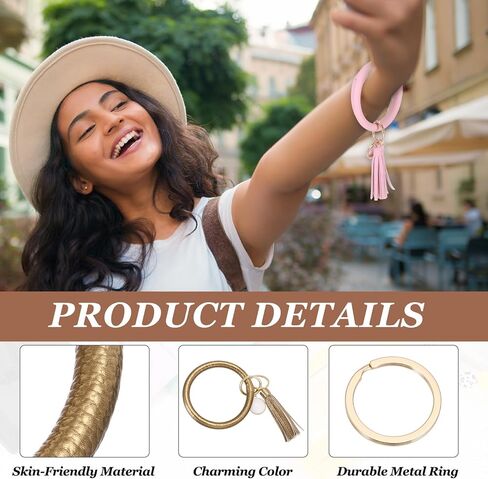 PATIKIL PU Leather Circle Wristlet Keychain, Tassel with Pendant Wristlet Holder Keychains for Women Car Key Accessories in Saudi Arabia