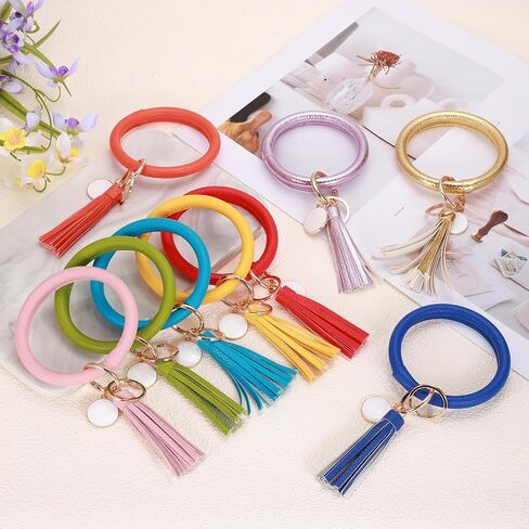PATIKIL PU Leather Circle Wristlet Keychain, Tassel with Pendant Wristlet Holder Keychains for Women Car Key Accessories in Saudi Arabia
