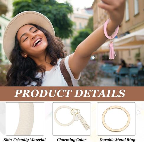 PATIKIL PU Leather Circle Wristlet Keychain, Tassel with Pendant Wristlet Holder Keychains for Women Car Key Accessories in Saudi Arabia