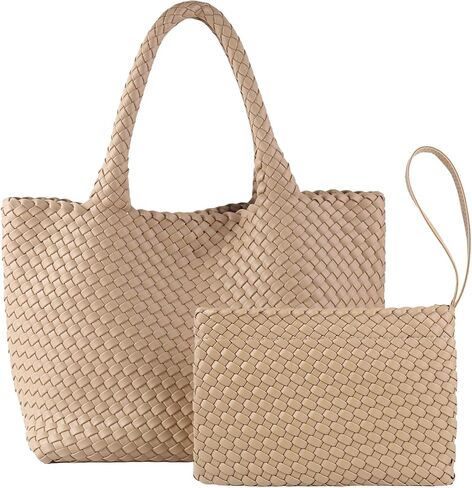 SporGenius Woven Tote Bag for Women, Vegan Leather Handwoven Bags with Small Purse, Large Braided Top Handle Handbags in Saudi Arabia