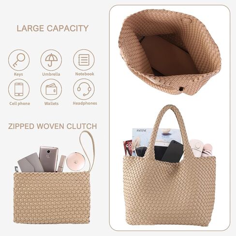 SporGenius Woven Tote Bag for Women, Vegan Leather Handwoven Bags with Small Purse, Large Braided Top Handle Handbags in Saudi Arabia