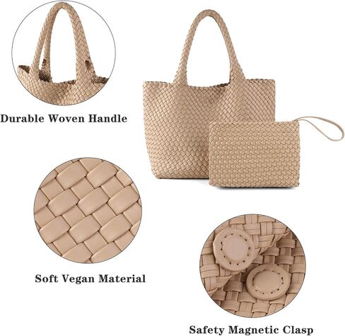 SporGenius Woven Tote Bag for Women, Vegan Leather Handwoven Bags with Small Purse, Large Braided Top Handle Handbags in Saudi Arabia