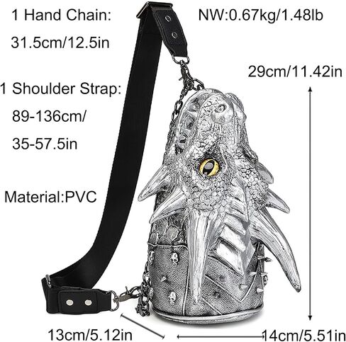 ثلاثية الأبعاد رأس التنين المرأة فريدة من نوعها الجدة Crossbody حقيبة كتف حقيبة يد الرجال البلاستيكية غريبة القوطية هالوين المحفظة in Kuwait