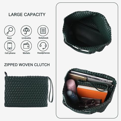 SporGenius Woven Tote Bag for Women, Vegan Leather Handwoven Bags with Small Purse, Large Braided Top Handle Handbags in Saudi Arabia