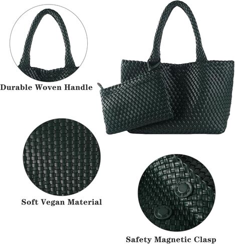 SporGenius Woven Tote Bag for Women, Vegan Leather Handwoven Bags with Small Purse, Large Braided Top Handle Handbags in Saudi Arabia