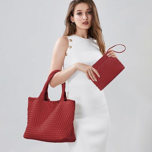 SporGenius Woven Tote Bag for Women, Vegan Leather Handwoven Bags with Small Purse, Large Braided Top Handle Handbags in Saudi Arabia