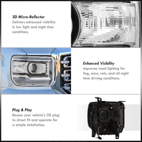 AJP الموزعين OE نمط LED DRL الهالوجين العارض المصابيح الأمامية إشارة مصابيح الإسكان الجمعية أضواء زوج اليسار اليمين متوافق/استبدال لسييرا 1500 2500HD 3500HD 2014 2015 2016 2017 2018 2019 in Kuwait