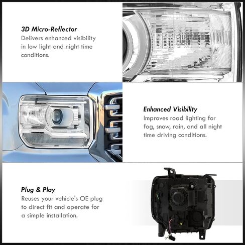 AJP الموزعين OE نمط LED DRL الهالوجين العارض المصابيح الأمامية إشارة مصابيح الإسكان الجمعية أضواء زوج اليسار اليمين متوافق/استبدال لسييرا 1500 2500HD 3500HD 2014 2015 2016 2017 2018 2019 in Kuwait