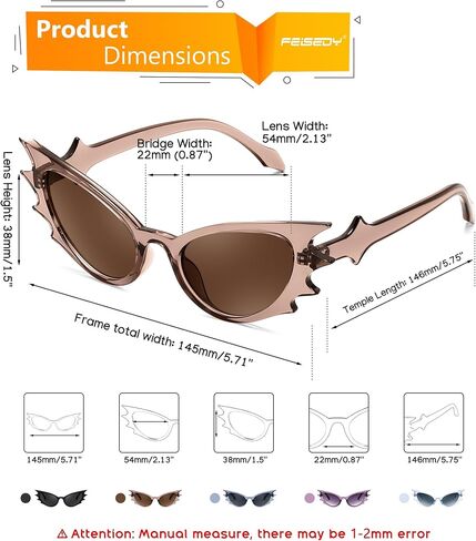 FEISEDY Women Men Cat Eye Sunglasses Bat Shades, Women's Funny Party Sunglasses for Halloween B9165 in Saudi Arabia