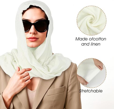 Cotton Blend Scarf Vintage Crinkle Scarf Shawl Solid Linen Scarves with Fringed Long Gauze Shawl for Women, 37"×70" in Saudi Arabia
