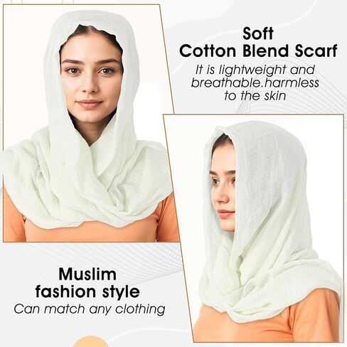 Cotton Blend Scarf Vintage Crinkle Scarf Shawl Solid Linen Scarves with Fringed Long Gauze Shawl for Women, 37"×70" in Saudi Arabia