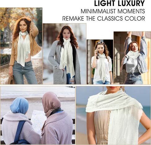 Cotton Blend Scarf Vintage Crinkle Scarf Shawl Solid Linen Scarves with Fringed Long Gauze Shawl for Women, 37"×70" in Saudi Arabia