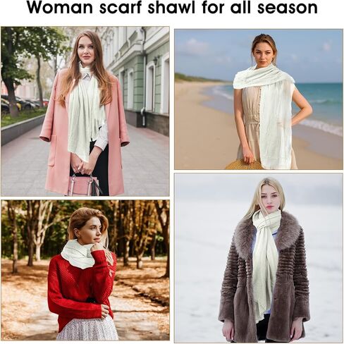Cotton Blend Scarf Vintage Crinkle Scarf Shawl Solid Linen Scarves with Fringed Long Gauze Shawl for Women, 37"×70" in Saudi Arabia