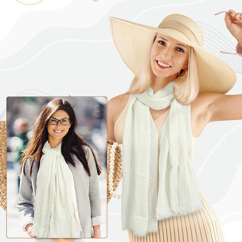 Cotton Blend Scarf Vintage Crinkle Scarf Shawl Solid Linen Scarves with Fringed Long Gauze Shawl for Women, 37"×70" in Saudi Arabia