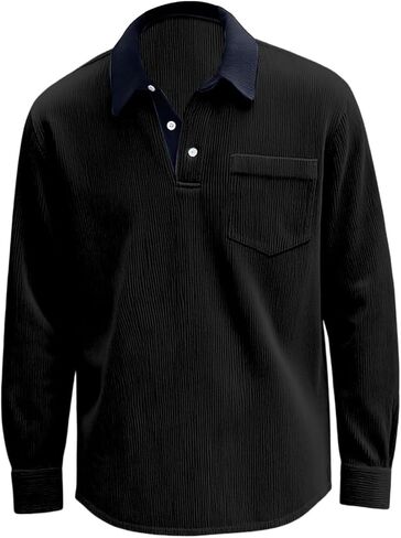 قمصان رجالي سروال قصير شتاء دافئ ريترو مغسول سويت شيرت ربع زر بلوفر كم طويل كاجوال قمصان جولف بولو in Kuwait