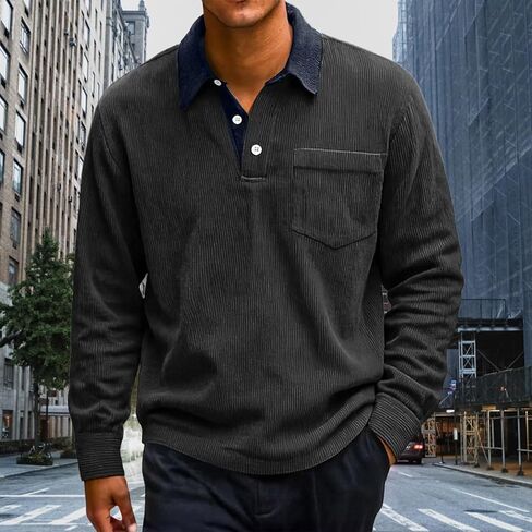 قمصان رجالي سروال قصير شتاء دافئ ريترو مغسول سويت شيرت ربع زر بلوفر كم طويل كاجوال قمصان جولف بولو in Kuwait