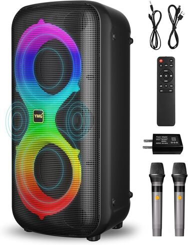 YMG Party Box Speaker 300W Peak Powerful, Outdoor Party Speaker with Bass 24H Play Music Mic Priority+ Karaoke Speaker Disco Lights for Indoor Dancing Singing or Speech(1 VHF MIC) in Saudi Arabia