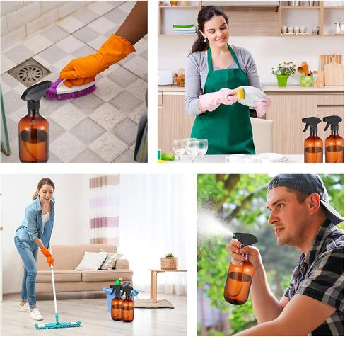 Honeydak 4 قطع زجاجات رذاذ 360 درجة 16 أونصة زجاجات رذاذ مقلوبة، حاوية بلاستيكية لطيفة لحلول تنظيف النباتات، فوهة متينة مع رذاذ ناعم وإعدادات التدفق (العنبر) in Saudi Arabia