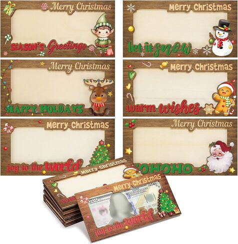 12 Pcs Wooden Christmas Money Gift Card Holder Set Christmas Card Box Elk Santa Claus Elf Cash Holder Bulk DIY Money Holder Merry Xmas Decors Christmas Holiday Party Favors, 6 Styles in Saudi Arabia
