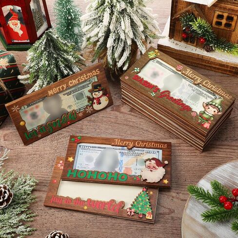 12 Pcs Wooden Christmas Money Gift Card Holder Set Christmas Card Box Elk Santa Claus Elf Cash Holder Bulk DIY Money Holder Merry Xmas Decors Christmas Holiday Party Favors, 6 Styles in Saudi Arabia