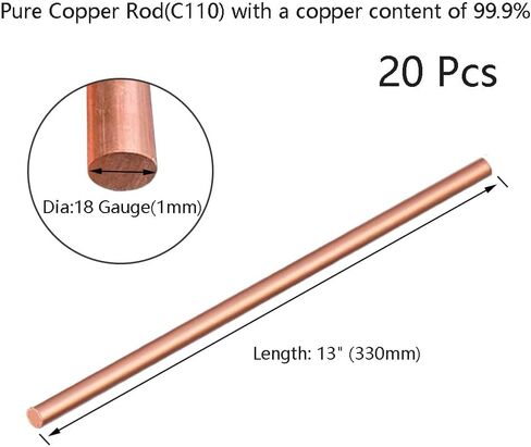 Pure Copper Round Rod 1/4" Dia(6.35mm),13" Length 99.9% Solid Copper Rod,Used for Metal Working and Metal DIY Process(1/4x13inch,2 Pcs) in Kuwait