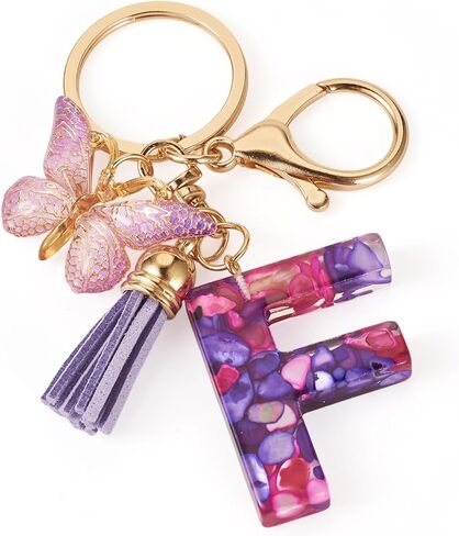 Alphabet Initial Letter Keychain for Women Tassel Butterfly Pendant Key Ring for Backpack School Bag in Saudi Arabia