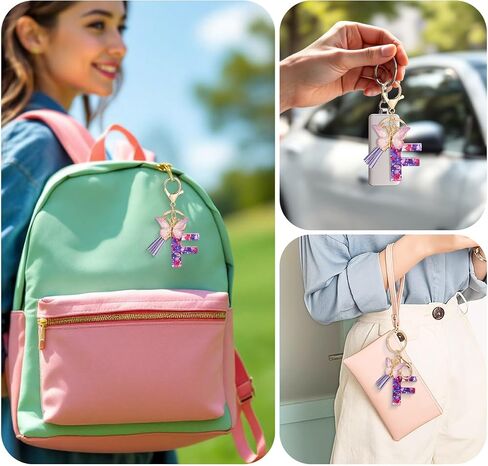 Alphabet Initial Letter Keychain for Women Tassel Butterfly Pendant Key Ring for Backpack School Bag in Saudi Arabia