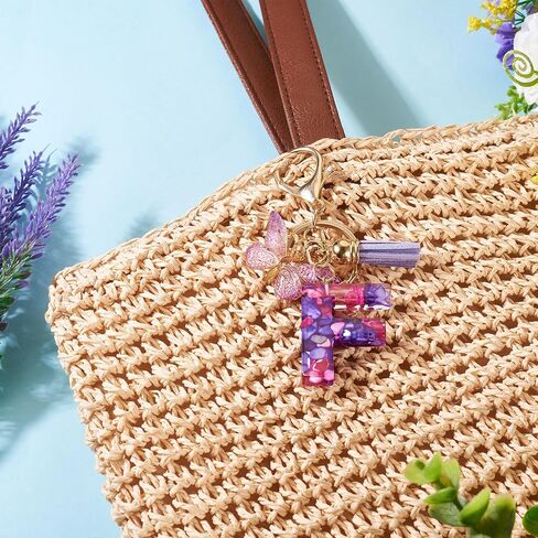 Alphabet Initial Letter Keychain for Women Tassel Butterfly Pendant Key Ring for Backpack School Bag in Saudi Arabia