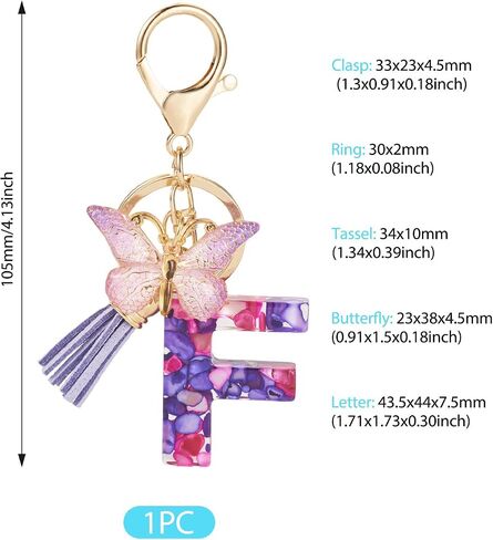 Alphabet Initial Letter Keychain for Women Tassel Butterfly Pendant Key Ring for Backpack School Bag in Saudi Arabia