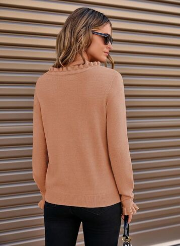 Pink Queen Women's V Neck Sweater Button Down Ruffle Trim Knitted Pullover Jumper Tops in Saudi Arabia