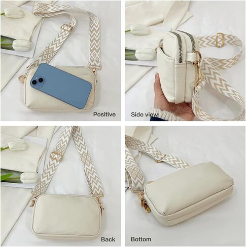 Triple Zip Crossbody Bags for Women Vegan Leather Purses Small Shoulder Handbags with Wide Strap in Saudi Arabia