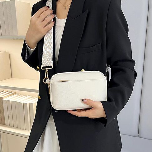 Triple Zip Crossbody Bags for Women Vegan Leather Purses Small Shoulder Handbags with Wide Strap in Saudi Arabia
