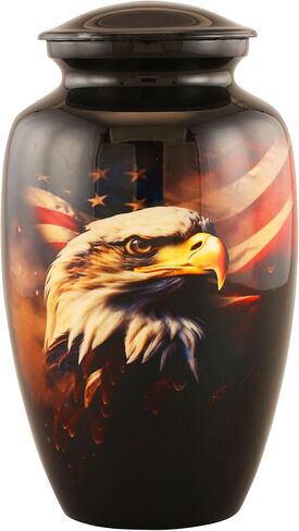 Patriotic Eagle Urn for Human Ashes | American Flag Cremation Urn for Adults, Veteran, Handmade Funeral Urns with Velvet Bag 200cubic Inch. (Brown, Adult) in Saudi Arabia
