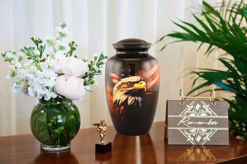 Patriotic Eagle Urn for Human Ashes | American Flag Cremation Urn for Adults, Veteran, Handmade Funeral Urns with Velvet Bag 200cubic Inch. (Brown, Adult) in Saudi Arabia