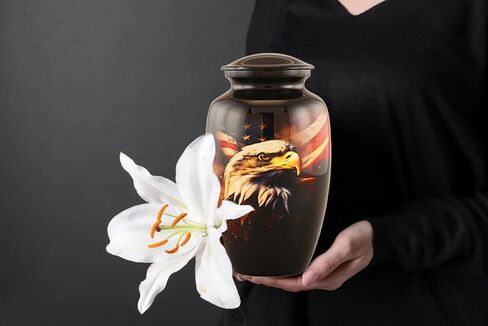 Patriotic Eagle Urn for Human Ashes | American Flag Cremation Urn for Adults, Veteran, Handmade Funeral Urns with Velvet Bag 200cubic Inch. (Brown, Adult) in Saudi Arabia