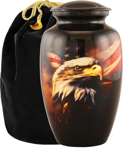 Patriotic Eagle Urn for Human Ashes | American Flag Cremation Urn for Adults, Veteran, Handmade Funeral Urns with Velvet Bag 200cubic Inch. (Brown, Adult) in Saudi Arabia