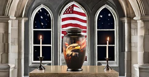 Patriotic Eagle Urn for Human Ashes | American Flag Cremation Urn for Adults, Veteran, Handmade Funeral Urns with Velvet Bag 200cubic Inch. (Brown, Adult) in Saudi Arabia