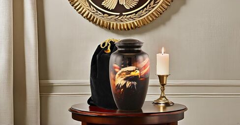 Patriotic Eagle Urn for Human Ashes | American Flag Cremation Urn for Adults, Veteran, Handmade Funeral Urns with Velvet Bag 200cubic Inch. (Brown, Adult) in Saudi Arabia