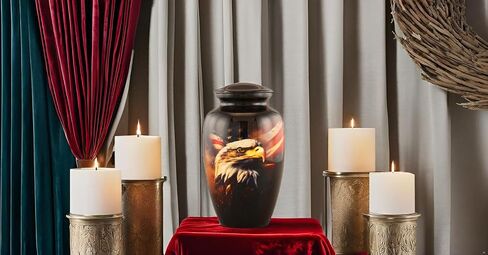 Patriotic Eagle Urn for Human Ashes | American Flag Cremation Urn for Adults, Veteran, Handmade Funeral Urns with Velvet Bag 200cubic Inch. (Brown, Adult) in Saudi Arabia