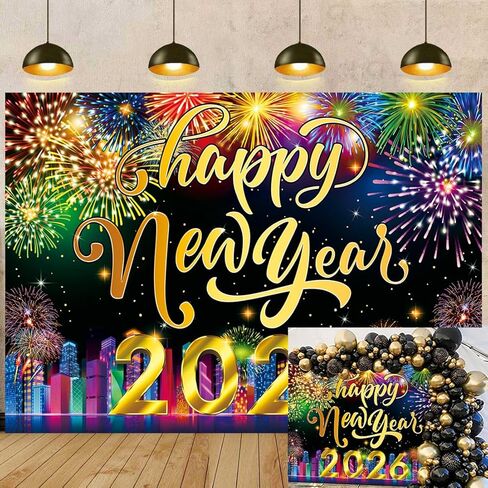 2025 سنة جديدة سعيدة خلفية 7x5FT مدينة النيون الألعاب النارية عشية حفلة خلفية عيد الميلاد عطلة السنة الجديدة لوازم الديكور حفلة صور الدعائم in Kuwait