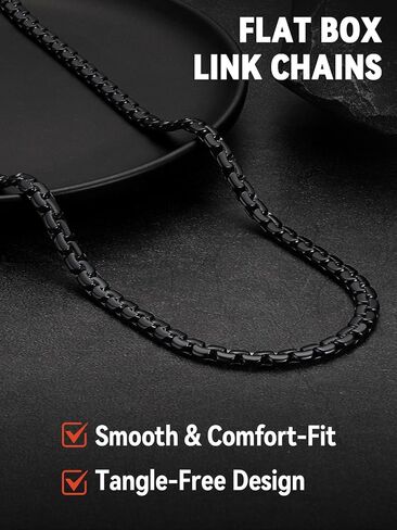 FaithHeart Mens Black/Silver/Gold Stainless Steel Flat Box Link Chain Necklace, Stylish 2/4/6/8mm Width Box Chains Necklaces for Men Non Tarnish Hip Hop Chain Jewelry Gifts,14"-30" Length in Saudi Arabia