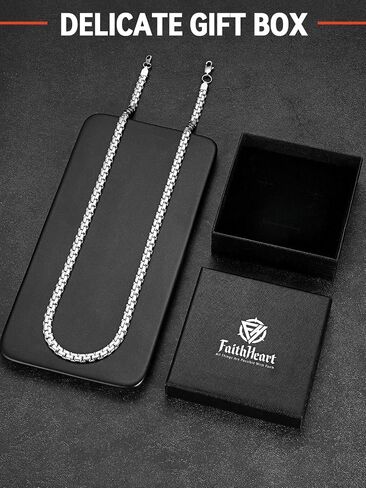 FaithHeart Mens Black/Silver/Gold Stainless Steel Flat Box Link Chain Necklace, Stylish 2/4/6/8mm Width Box Chains Necklaces for Men Non Tarnish Hip Hop Chain Jewelry Gifts,14"-30" Length in Saudi Arabia
