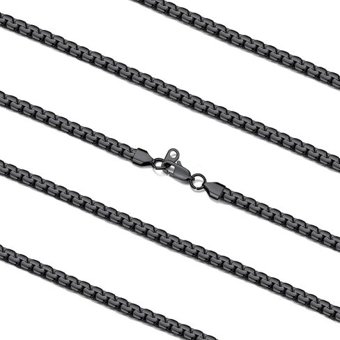 FaithHeart Mens Black/Silver/Gold Stainless Steel Flat Box Link Chain Necklace, Stylish 2/4/6/8mm Width Box Chains Necklaces for Men Non Tarnish Hip Hop Chain Jewelry Gifts,14"-30" Length in Saudi Arabia