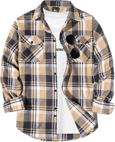 ZITY1/3 Pack Men Plaid Flannel Shirts Long Sleeve Casual Button Down Collar Jackets for Men with Pockets in Saudi Arabia