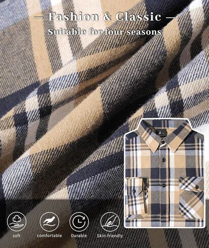 ZITY1/3 Pack Men Plaid Flannel Shirts Long Sleeve Casual Button Down Collar Jackets for Men with Pockets in Saudi Arabia